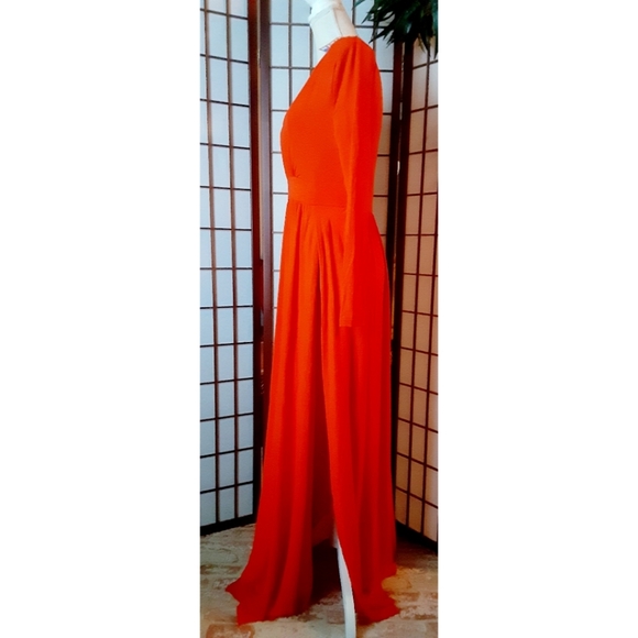 SHEIN Sexy Plunging Neck High Split Dress - Orange - Picture 10 of 16